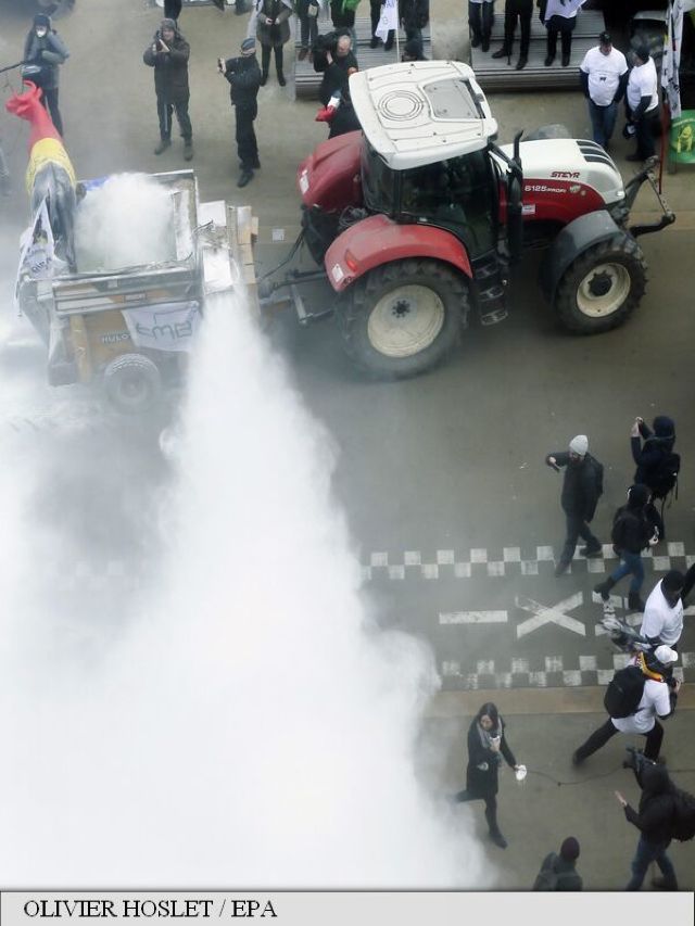 FOTO | Proteste la Bruxelles. A nins cu lapte praf în fața Consiliului European