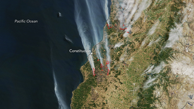 FOTO | Incendiile de pădure din Chile, fotografiate de sateliți ai NASA