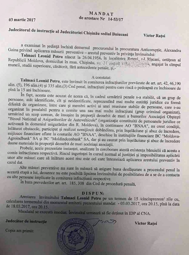 Viorel Morari confirmă reținerea lui Leonid Talmaci