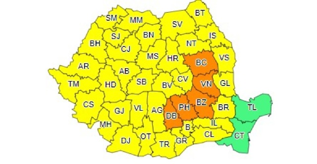 Cod portocaliu de vijelii în 5 județe din România 