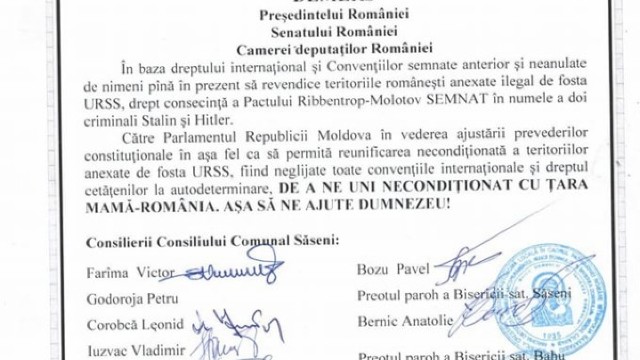 Comuna Săseni a votat simbolic Unirea cu România