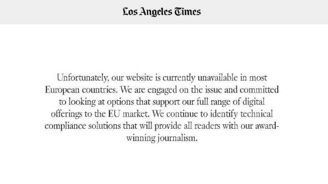 Protecția datelor | Site-urile unor ziare din SUA, inaccesibile din Uniunea Europeană 