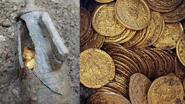 Sute de monede de aur din vremea Imperiului Roman, găsite în subsolul unui teatru vechi