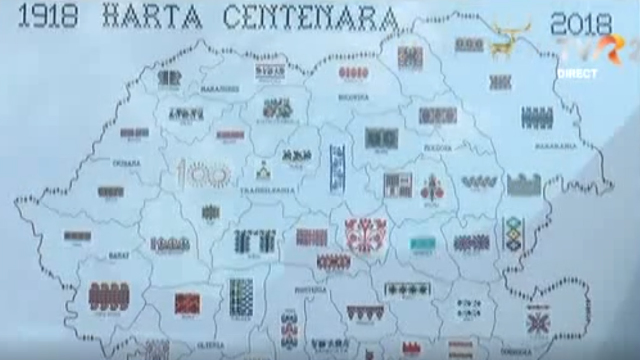 O hartă brodată, dedicată Centenarului Marii Uniri, este expusă în centrul Brașovului