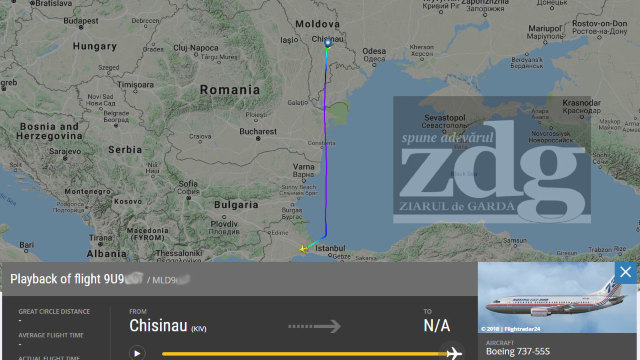 Avionul care i-a expulzat pe cetățenii turci, zbor sub umbrela Air Moldova (ZDG)