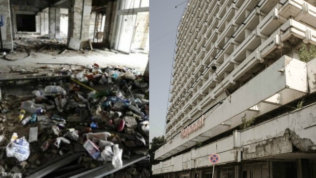 Havuzurile din fața Hotelului Național au fost curățate, dar se umplu înapoi cu gunoi