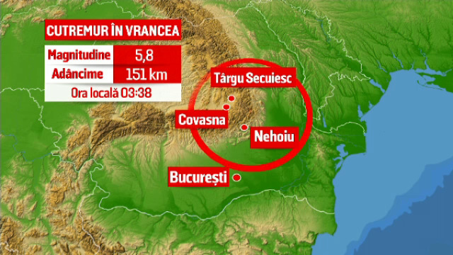 Încă o replică a cutremurului de intensitate din această noapte s-a produs la 05.48 dimineața, în Vrancea. Magnitudinea - 3,2 grade pe Richter