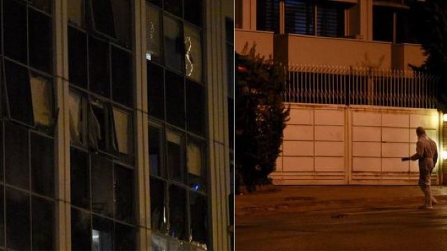 Ferestrele clădirii SKAI TV, din Atena, sparte într-o explozie a unui dispozitiv improvizat