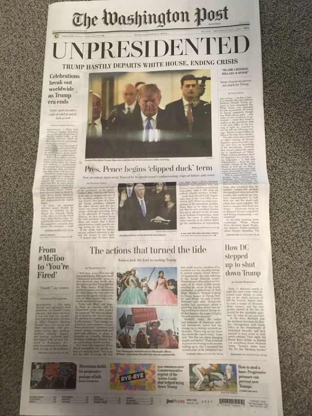FOTO | Ediții false ale The Washington Post, distribuite în capitala SUA. „Dorința multor americani”, pe prima pagină