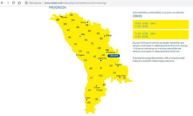 METEO | Avertizarea cu COD GALBEN de vânt puternic a fost extinsă în Republica Moldova