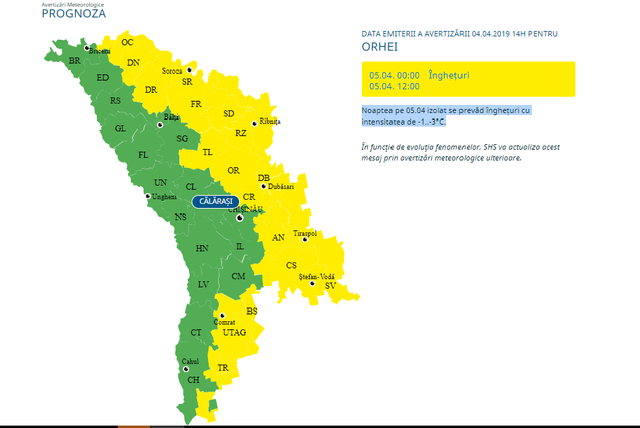 Un nou cod galben de îngheț pentru jumătate din raioanele R.Moldova