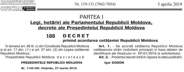 Cetățenia R.Moldova pe bani. Prima a fost acordată, dar numele beneficiarului rămâne secret (Mold-Street)