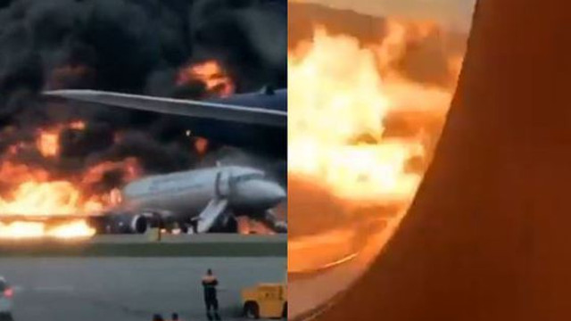 VIDEO | Noi imagini din avionul care a aterizat în flăcări la Moscova, filmate de un pasager aflat  la bordul aeronavei