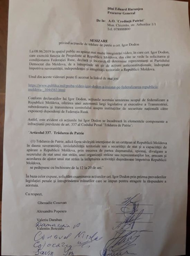 Reacția Procuraturii Generale după plângerea penală depusă împotriva lui Igor Dodon (ZDG)