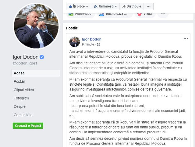 Igor Dodon: Am decis să semnez decretul de numire a procurorului general interimar