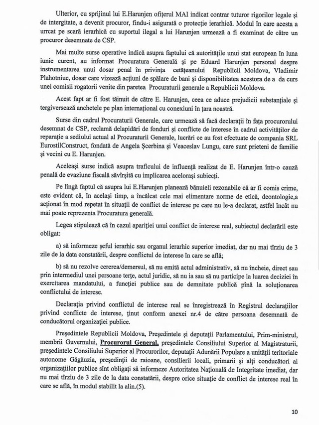Andrei Năstase a sesizat Consiliul Superior al Procurorilor să inițieze procedura de urmărire penală împotriva lui Eduard Harunjen (doc)