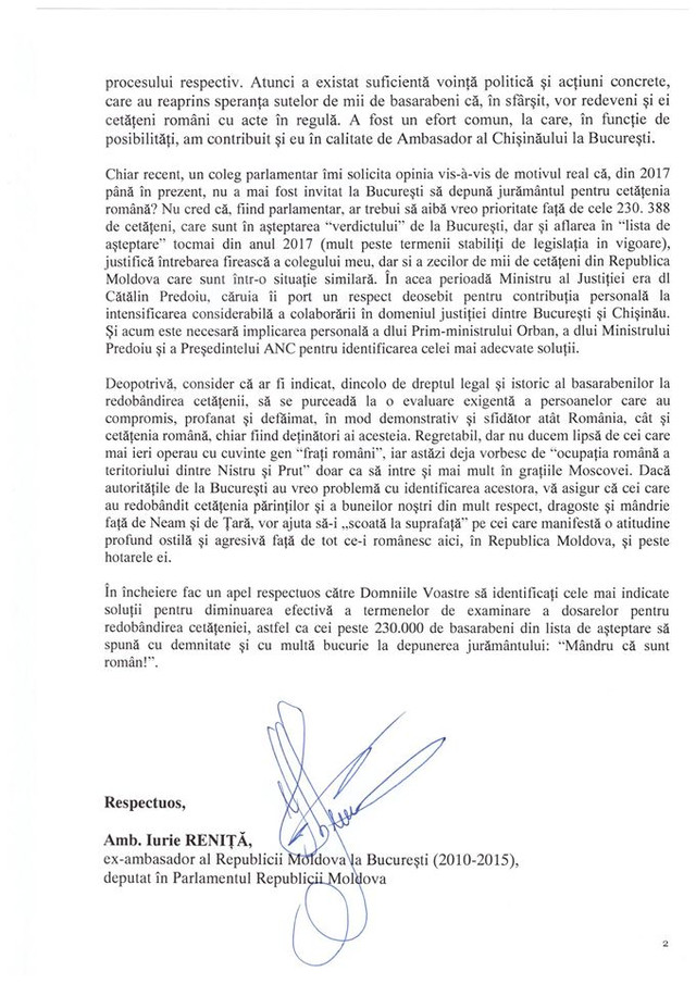 DOC | Scrisoare oficială adresată autorităților de la București referitor la urgentarea examinării dosarelor de redobândire cetățeniei române 