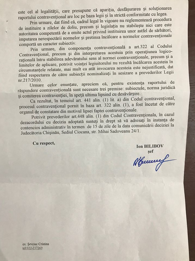 DOC | Răspunsul Poliției la sesizarea privind faptul că Igor Dodon și Zinaida Greceanîi au ignorat ziua de doliu în care au fost comemorate victimele regimurilor totalitare și autoritare