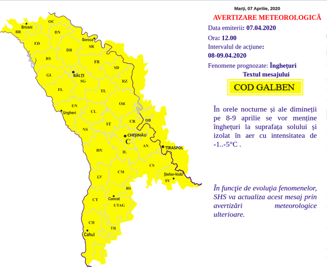 Cod galben de îngheț pe întreg teritoriul R.Moldova