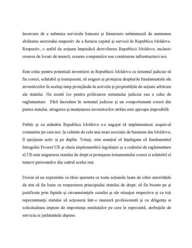 DOC | Declarația Asociației Investitorilor din România, Asociația Businessului European și AmCham privind situația de la Vctoriabank