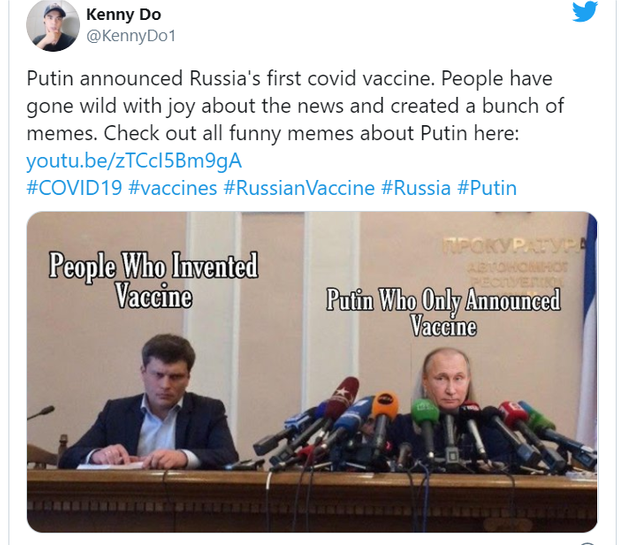 Între scepticism și hohote de râs. Val de glume pe Internet după ce Putin a anunțat vaccinul anti-COVID
