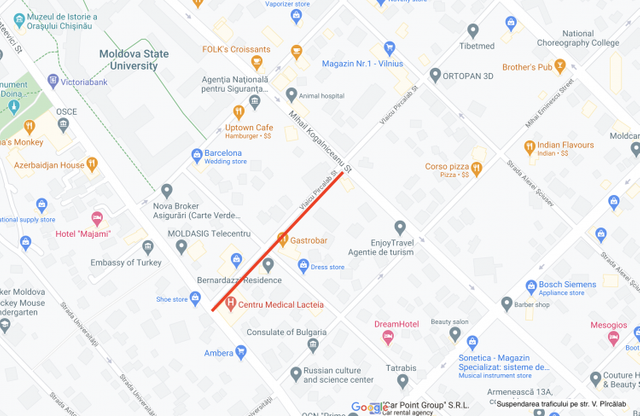 HARTĂ | Restricții de circulație pentru mai multe zile pe trei străzi centrale din Chișinău