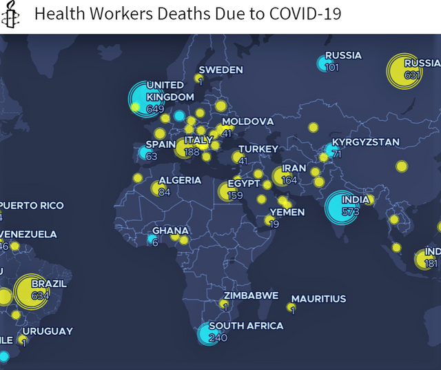HARTĂ | Cel puțin 7.000 de lucrători medicali din întreaga lume au murit de Covid-19, salvând pacienți. Numărul real ar putea fi mult mai mare