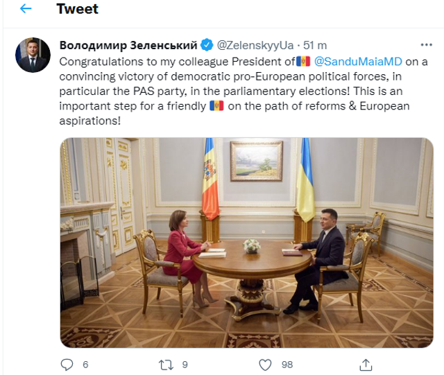 Mesajul transmis de președintele Ucrainei, Volodimir Zelenski, după victoria PAS la alegerile anticipate 