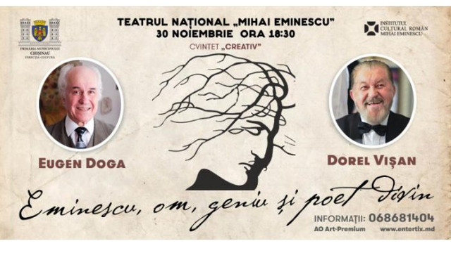 Un spectacol dedicat marelui poet Mihai Eminescu va avea loc la Teatrul Național ”Mihai Eminescu”
