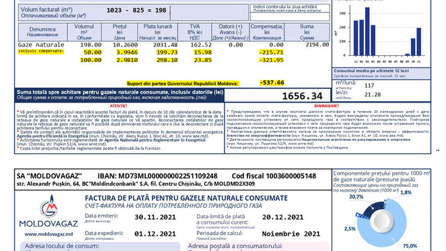 În facturile la plata gazului natural vor fi indicate sumele compensate de Guvern, anunță Andrei Spânu