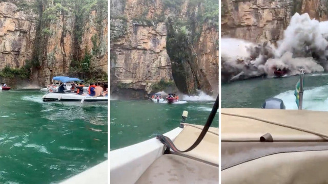 VIDEO | Momentul în care un fragment uriaș de stâncă se prăbușește peste șalupe cu turiști, în Brazilia. 7 morți și 30 de răniți
