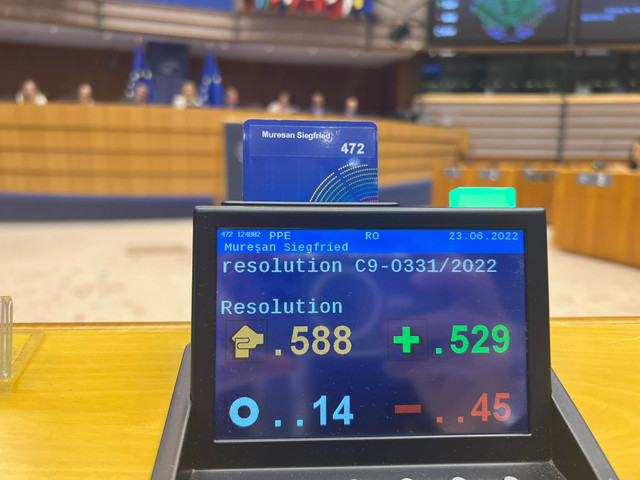 Rezoluție prin care este solicitată acordarea statutului de candidat pentru aderarea Republicii Moldova și a Ucrainei la Uniunea Europeană, votată în Parlamentul European 