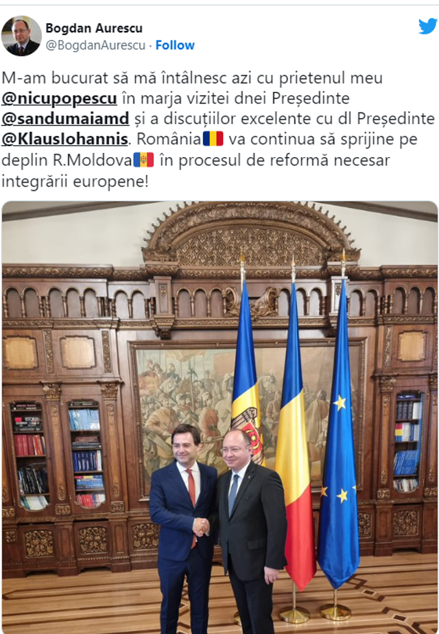 Bogdan Aurescu: România va continua să sprijine pe deplin Republica Moldova în procesul de reformă necesar integrării europene