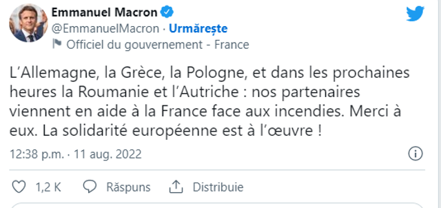 România va ajuta la stingerea incendiilor din Franța, anunță Emmanuel Macron