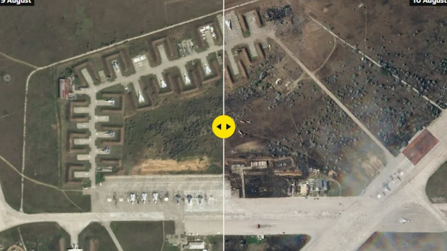VIDEO | Primele imagini cu pagubele de la baza aeriană rusească Saki, din Crimeea. Rușii, încă nedumeriți de modul în care ucrainenii au ajuns la Novofedorivka