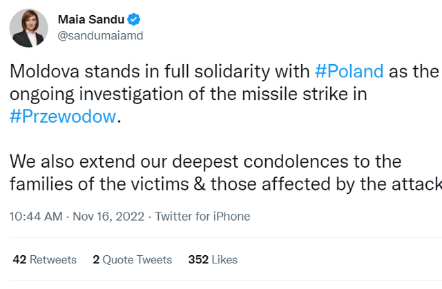Maia Sandu: Republica Moldova este solidară cu Polonia