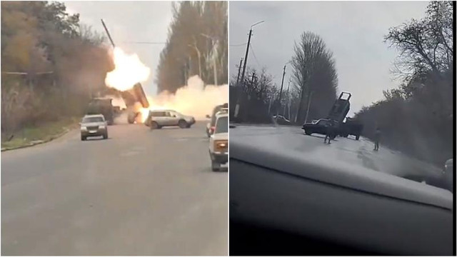 Ucrainenii trag cu HIMARS de unde apucă: Lansează din mijlocul drumului, dintre mașini