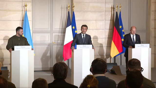 VIDEO | Franța va sprijini ferm Ucraina în războiul său împotriva Rusiei, declară președintele Macron alături de președintele Zelenski