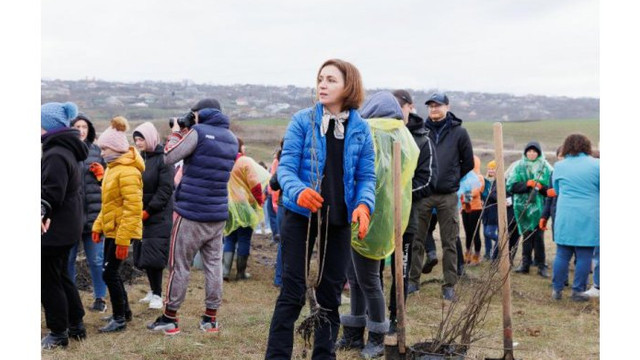 Maia Sandu a plantat puieți la Cruzești, împreună cu echipa Corpului Păcii în Moldova
