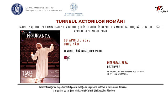„Turneul Actorilor Români” începe în Republica Moldova cu „Figuranta”, la Teatrul Fără Nume din Chișinău