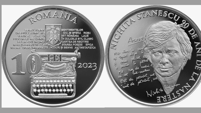 Monedă din argint cu tema „90 de ani de la nașterea lui Nichita Stănescu”, lansată de Banca Națională a României
