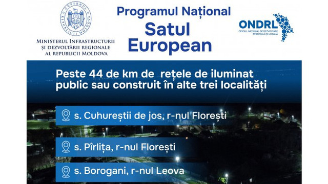 Satul european: în trei localități au fost construite rețele de iluminare stradală
