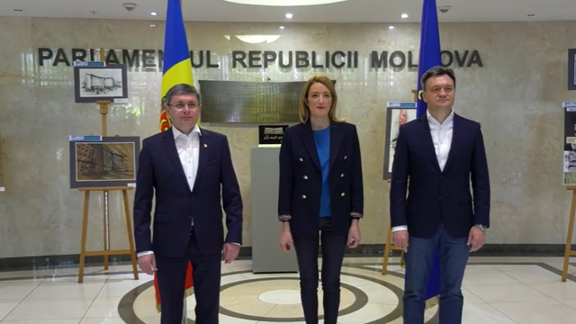 Președinta Parlamentului European, Roberta Metsola, întrevedere cu Igor Grosu și Dorin Recean înaintea Adunării Naționale „Moldova Europeană”