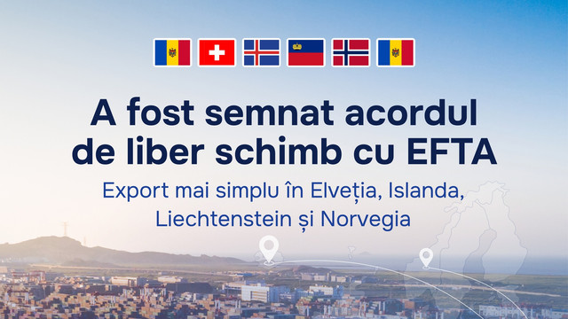 Republica Moldova a semnat acordul de comerț cu Asociația Europeană de Liber Schimb. Acordul va permite producătorilor moldoveni să exporte bunuri, fără a plăti tarife vamale