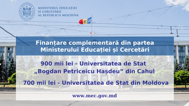 Ministerul Educației și Cercetării a acordat finanțare complementară în sumă de peste 1,6 milioane de lei pentru două universități din R. Moldova