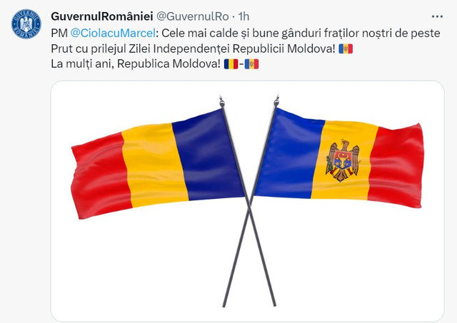 Premierul român Marcel Ciolacu, mesaj de Ziua Independenței R. Moldova: Cele mai bune gânduri fraților de peste Prut