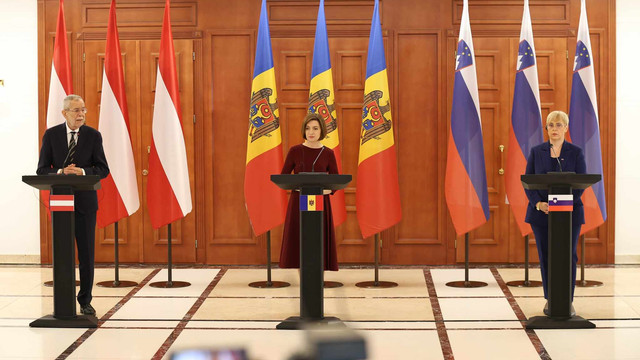 Președinții Austriei și Sloveniei și-au exprimat, la Chișinău, solidaritatea și sprijinul pentru aderarea la UE. Maia Sandu: „În pofida provocărilor Federației Ruse, noi continuăm să alegem libertatea, independența, pacea”