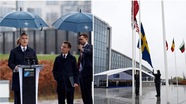 Luni, steagul Suediei a fost arborat la sediul NATO de la Bruxelles. 
