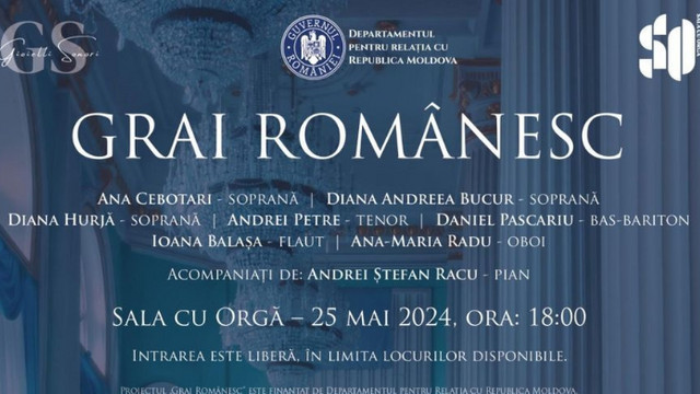 Un concert cu genericul „Grai Românesc” va avea loc la Sala cu Orgă