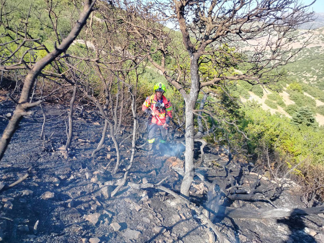 FOTO | A doua misiune a echipei pompierilor IGSU la lichidarea incendiului de vegetație în localitatea Vila din Grecia